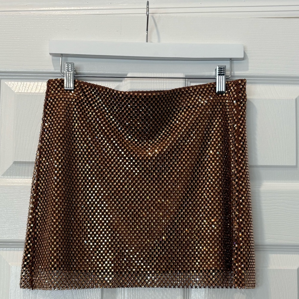ZARA Bronze Sequin Mesh Mini Skirt – Size Medium – New With Tags